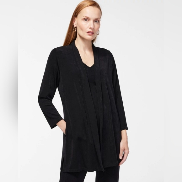 Chico's Travelers Black Open Front Slinky Knit Cardigan Capsule Stretch Size 3 - Picture 1 of 10